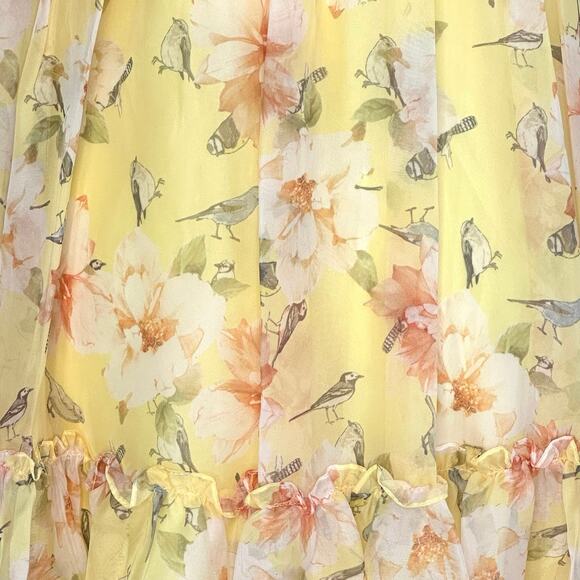 Mac Duggal 70240 Floral Mini Babydoll Dress Empire Waist Yellow - Picture 11 of 12